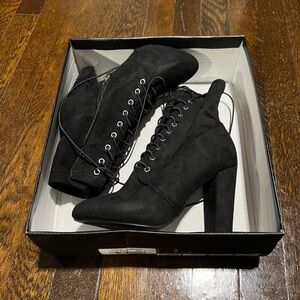 Lulu's Soraka Black Lace-Up Heel Ankle Boots